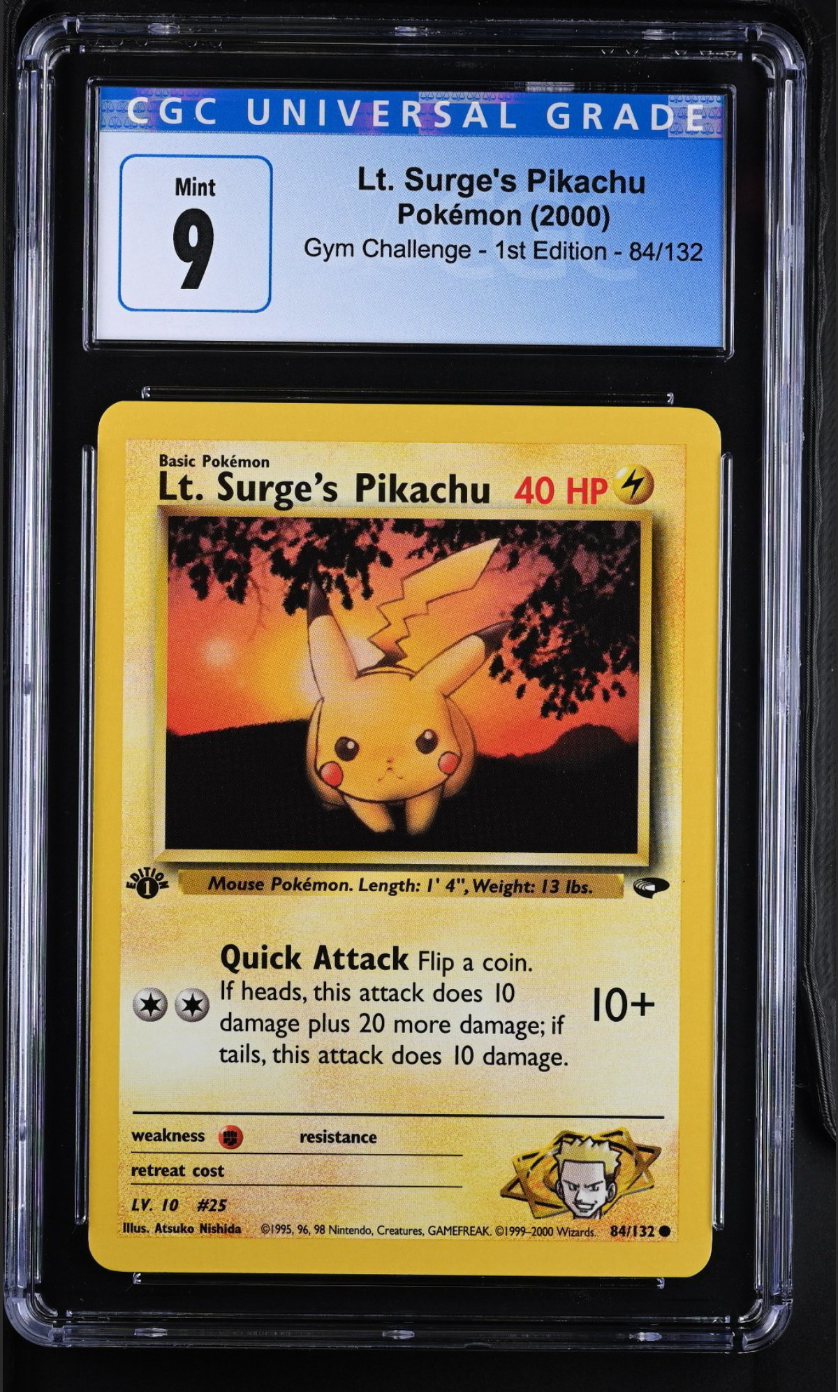 Lt. Surge's Pikachu 84/132 — slab rear, certification 4074881037
