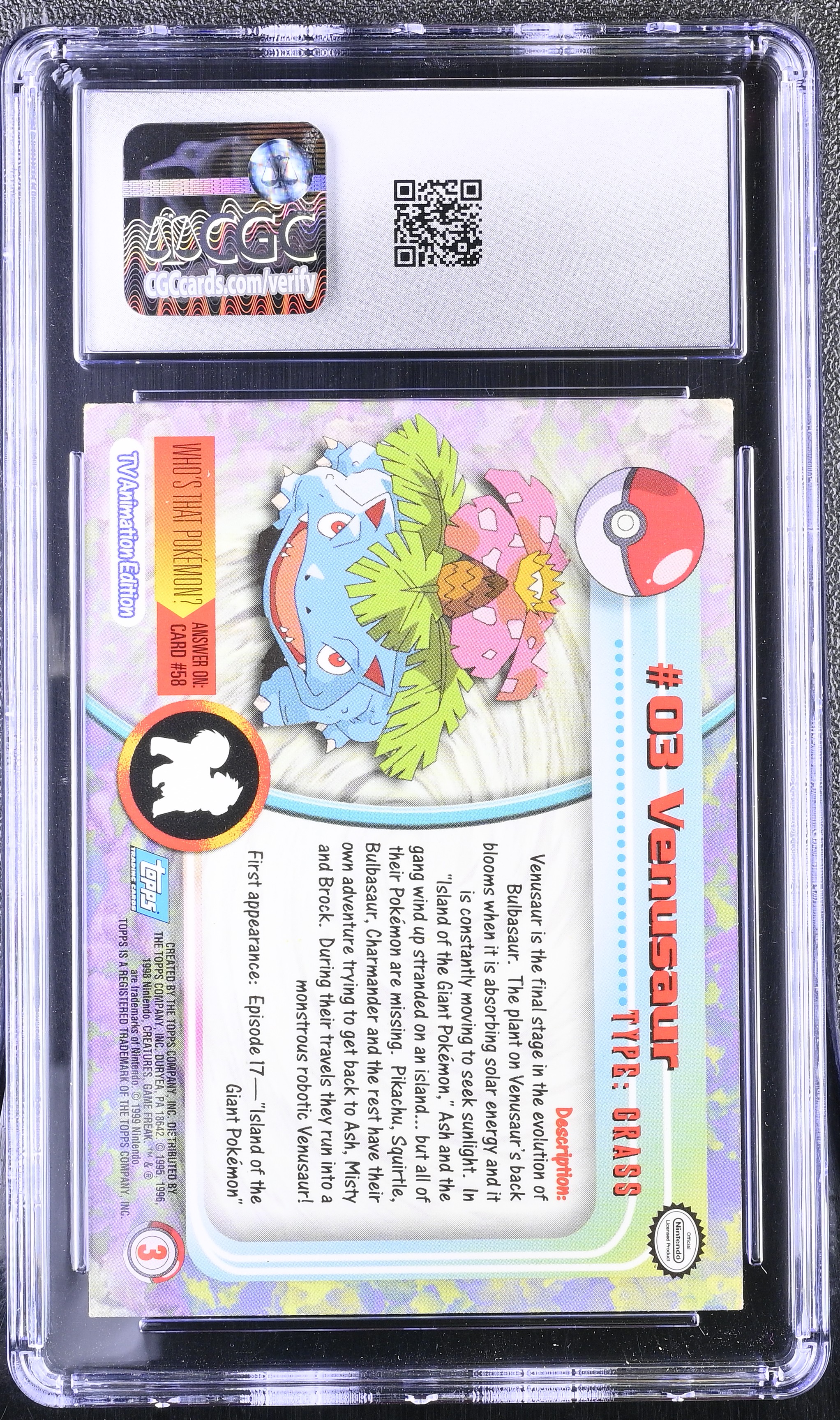 Venusaur 3 — slab rear, certification 6160200200